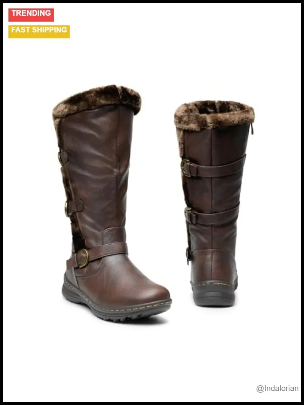 Knee High Winter Snow Boots with Faux Fur Lining and Zipper